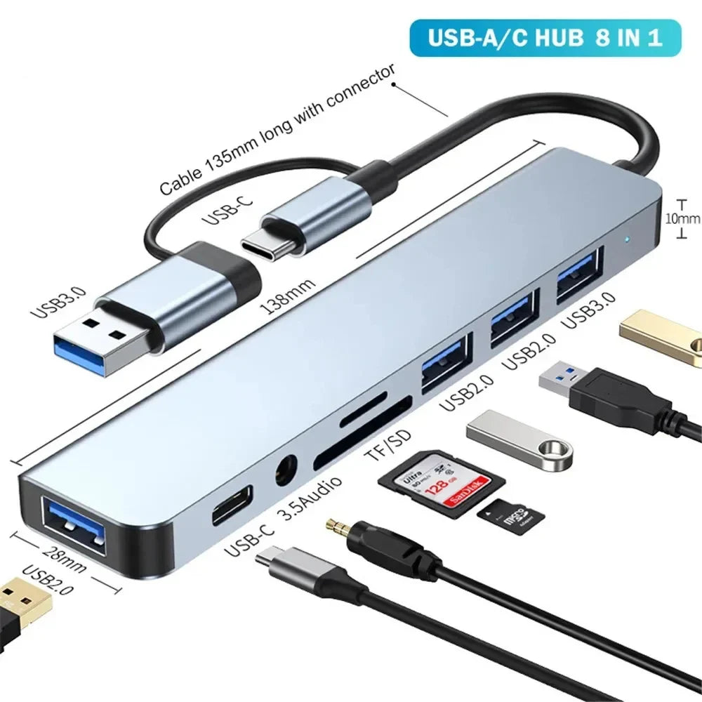 USB-C Hub 8 in 1 Multi-port Adaptor for Mac Book & Laptops
