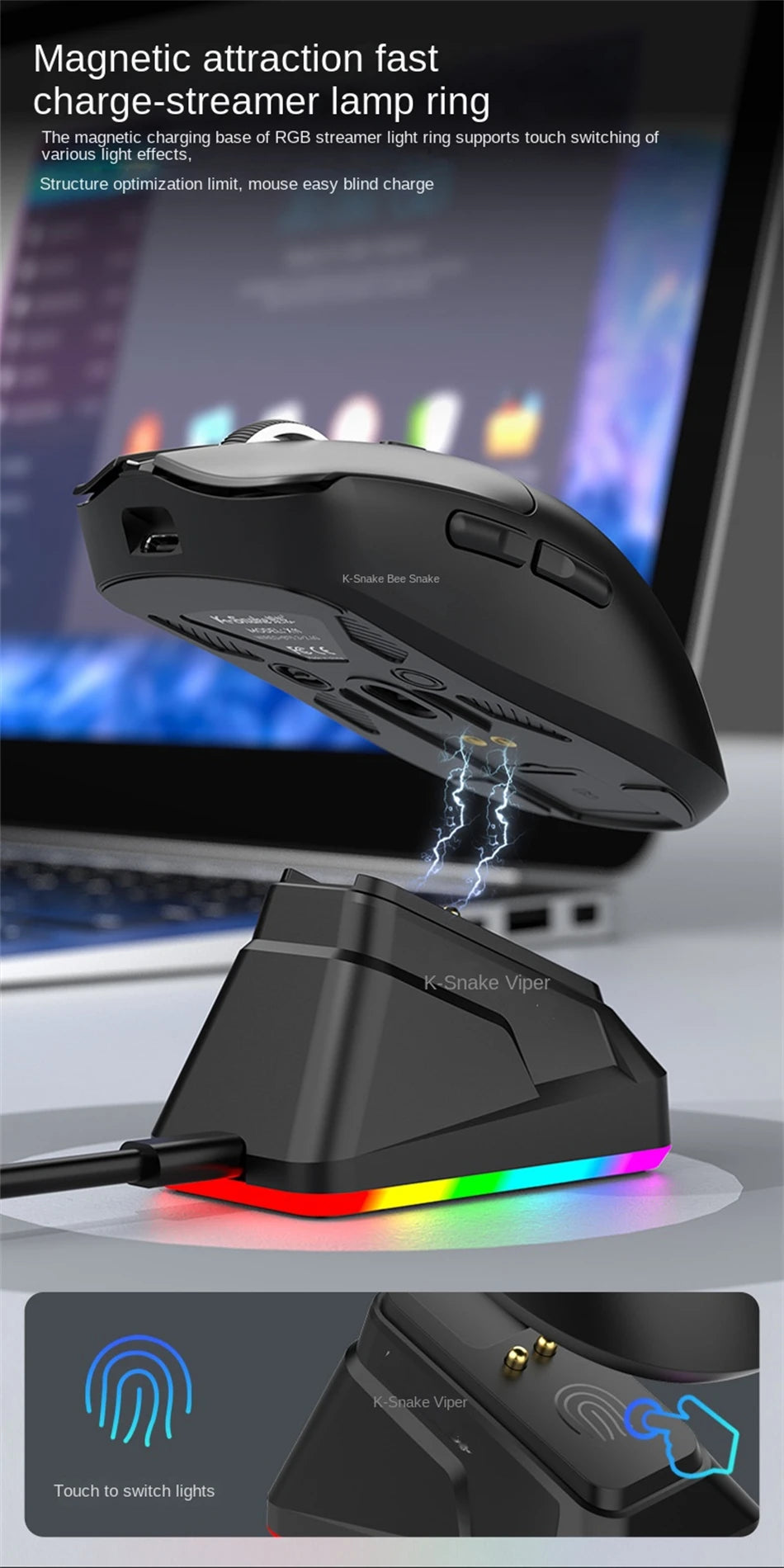 K-Snake X11 Wireless Mouse,Bluetooth/2.4G/wired Tri-Mode Mouse ,PAW3311 RGB Magnetic charging dock Gaming Mouse