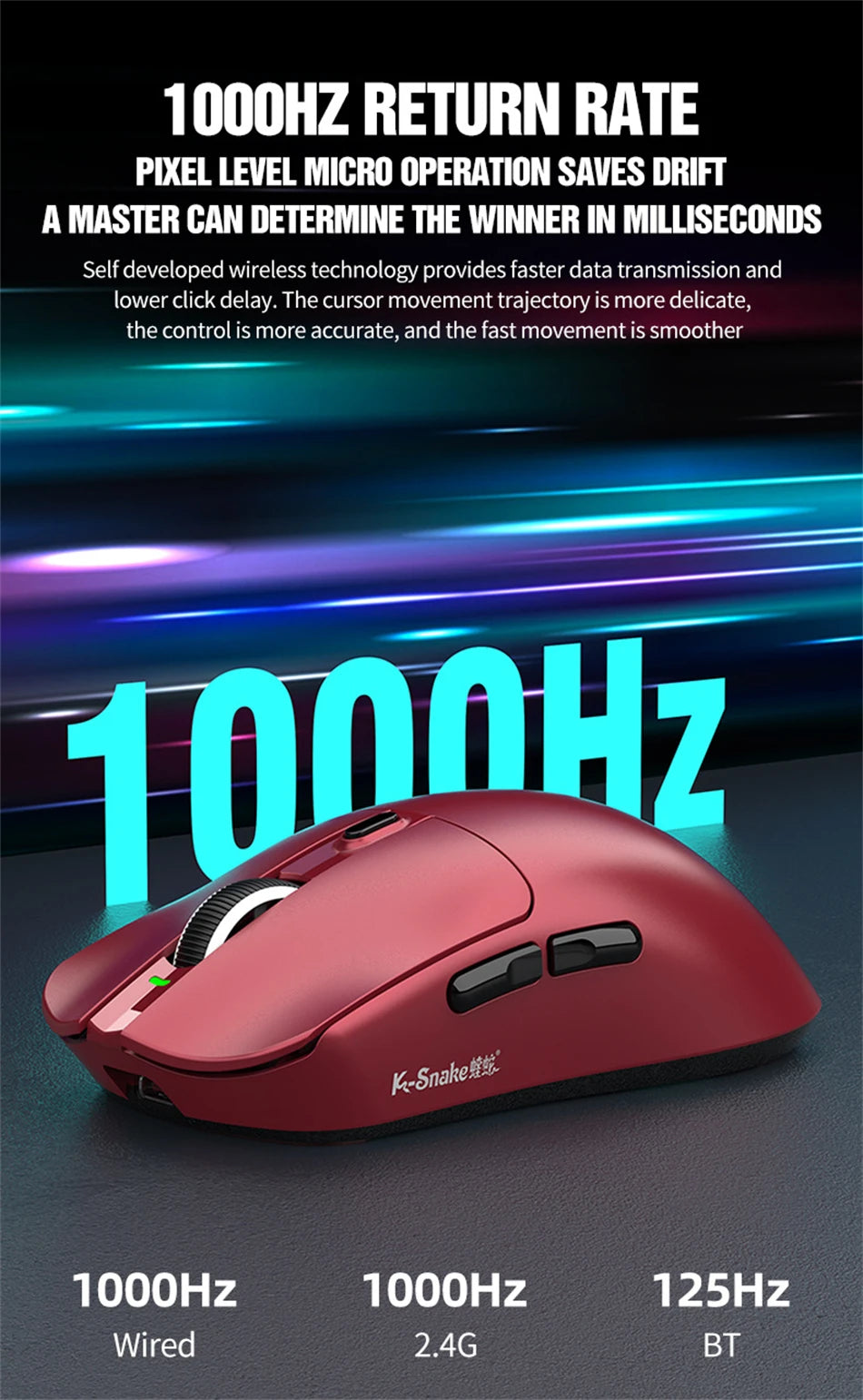 K-Snake X11 Wireless Mouse,Bluetooth/2.4G/wired Tri-Mode Mouse ,PAW3311 RGB Magnetic charging dock Gaming Mouse