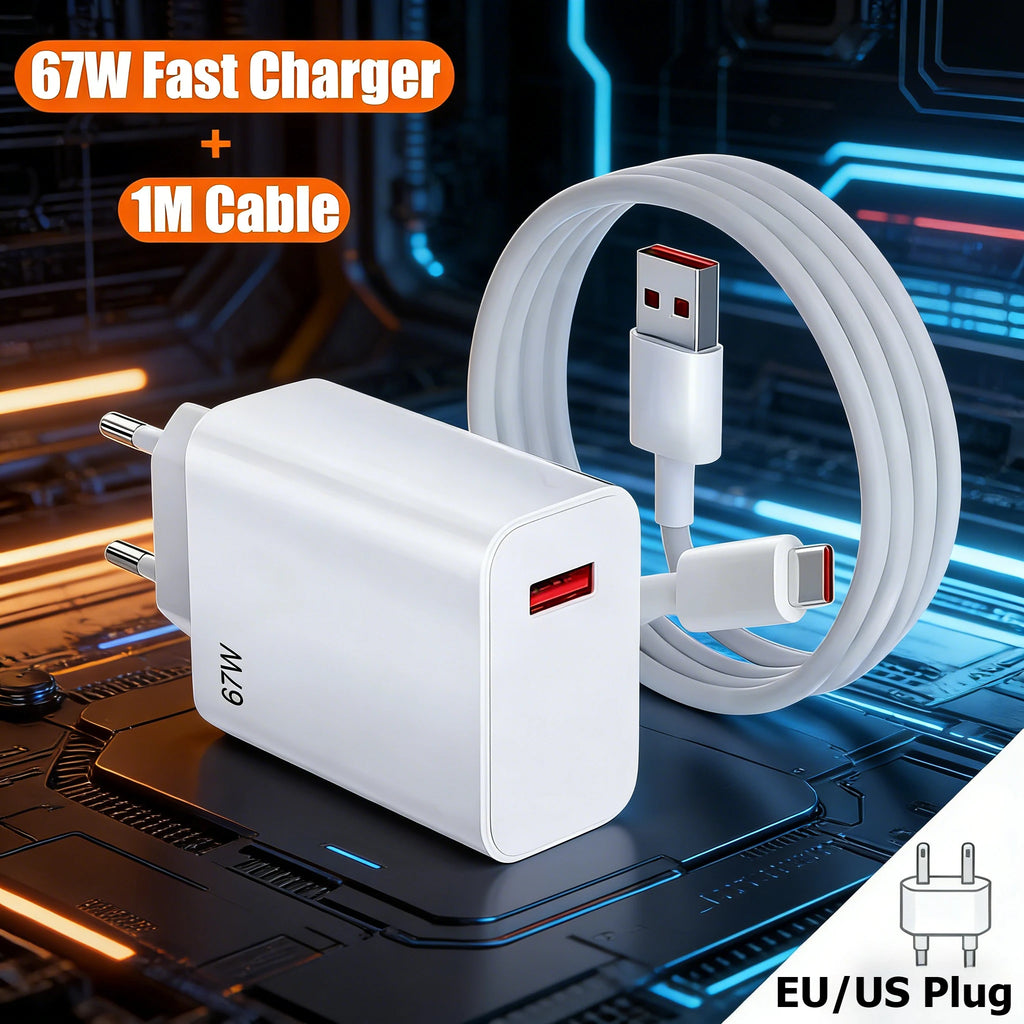 67W USB Fast Charging Wall Charger Power Adapter 6A Type C Cable For Xiaomi Redmi Note11 Mobile Phone Quick Charging Accessories