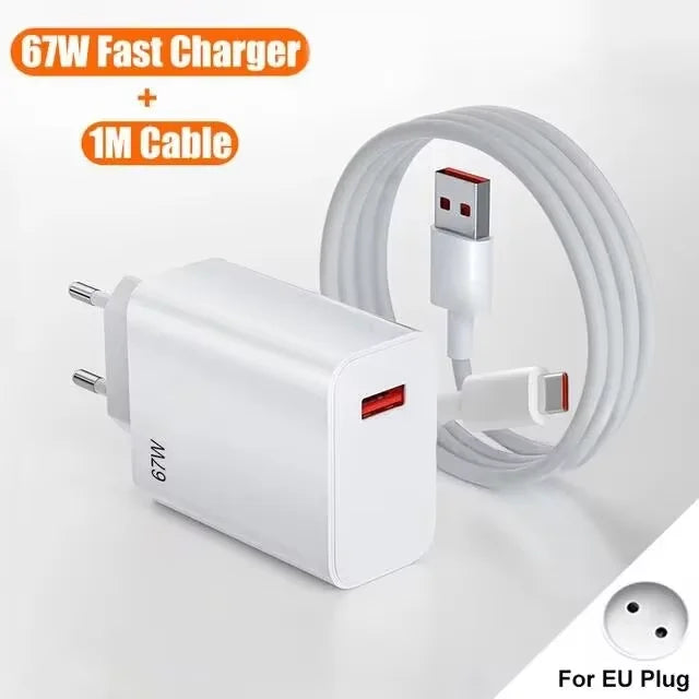 67W USB Fast Charging Wall Charger Power Adapter 6A Type C Cable For Xiaomi Redmi Note11 Mobile Phone Quick Charging Accessories