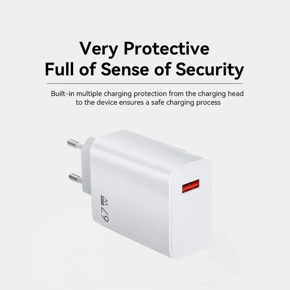 67W USB Fast Charging Wall Charger Power Adapter 6A Type C Cable For Xiaomi Redmi Note11 Mobile Phone Quick Charging Accessories