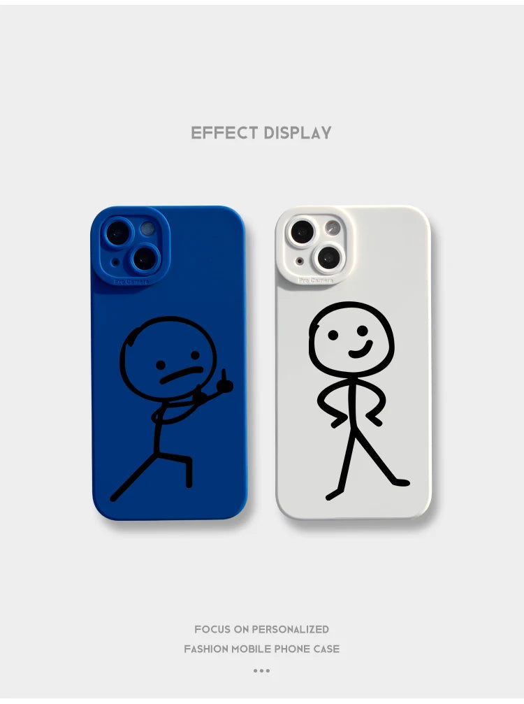 Cartoon Matchman Phone Case for iPhone 11 12 13 14 15 Pro Max XR XS X 7 8 Plus SE 2020 - Shockproof Matte Soft TPU Silicone Cover
