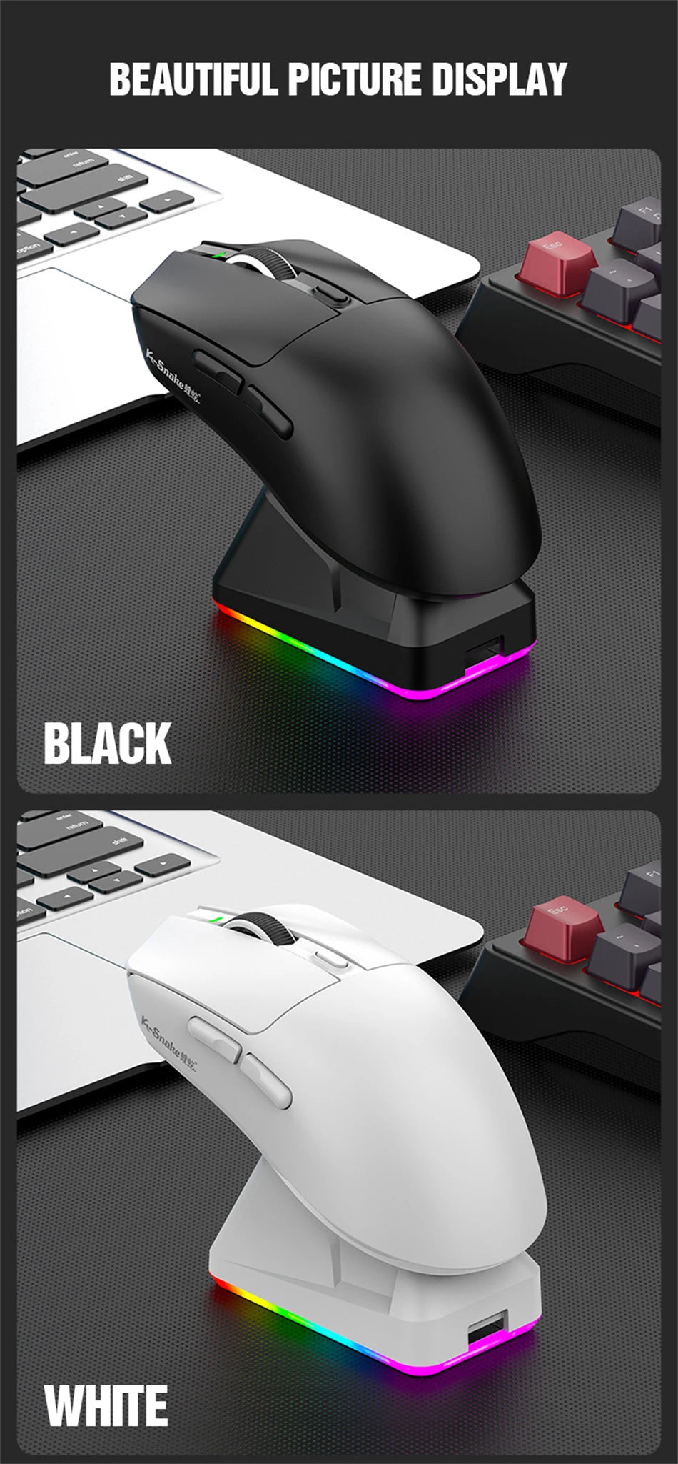 K-Snake X11 Wireless Mouse,Bluetooth/2.4G/wired Tri-Mode Mouse ,PAW3311 RGB Magnetic charging dock Gaming Mouse