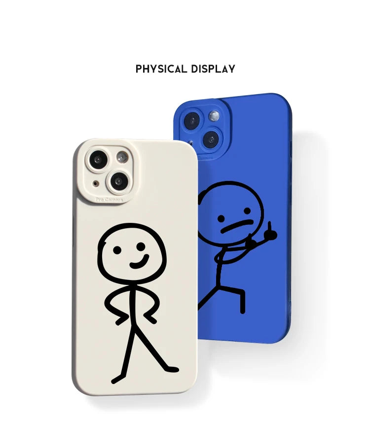 Cartoon Matchman Phone Case for iPhone 11 12 13 14 15 Pro Max XR XS X 7 8 Plus SE 2020 - Shockproof Matte Soft TPU Silicone Cover