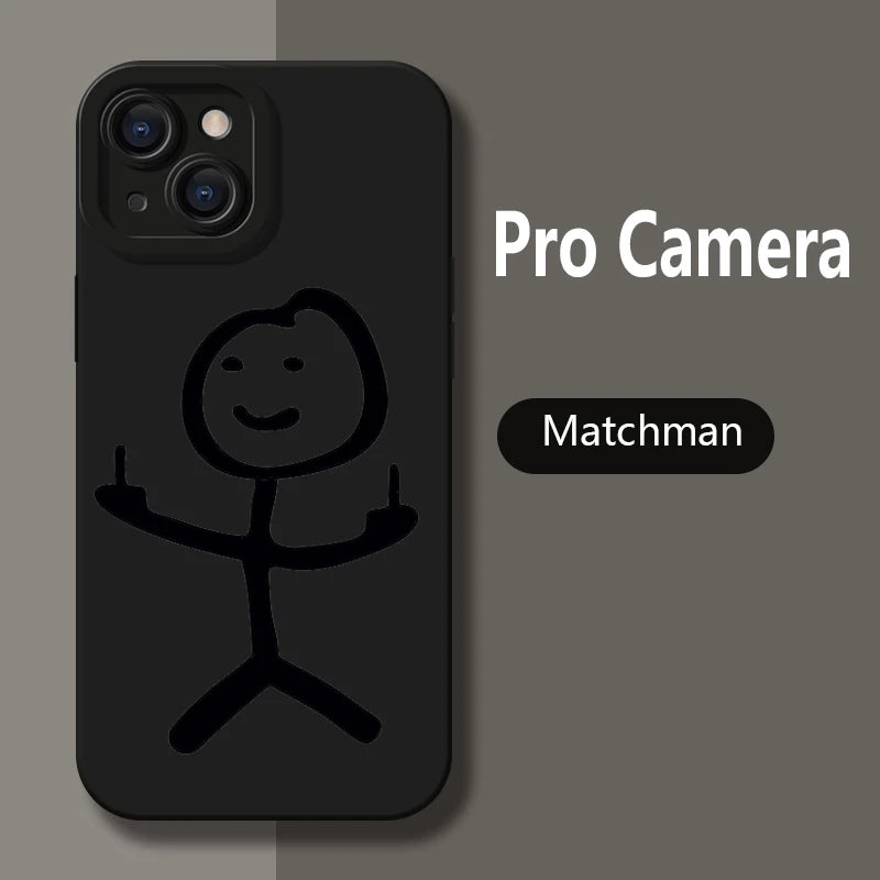 Cartoon Matchman Phone Case for iPhone 11 12 13 14 15 Pro Max XR XS X 7 8 Plus SE 2020 - Shockproof Matte Soft TPU Silicone Cover