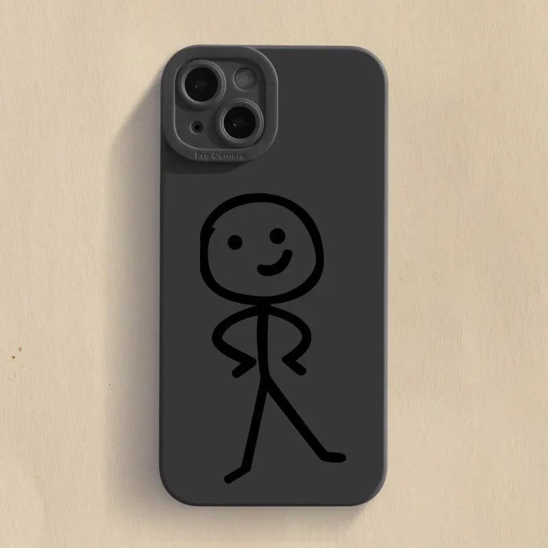 Cartoon Matchman Phone Case for iPhone 11 12 13 14 15 Pro Max XR XS X 7 8 Plus SE 2020 - Shockproof Matte Soft TPU Silicone Cover