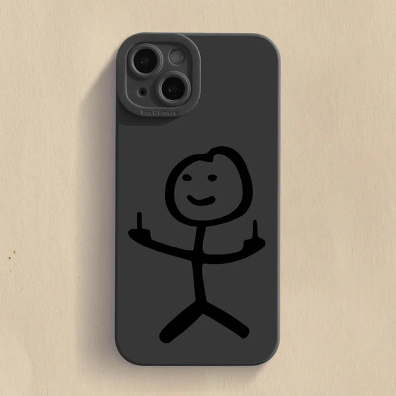 Cartoon Matchman Phone Case for iPhone 11 12 13 14 15 Pro Max XR XS X 7 8 Plus SE 2020 - Shockproof Matte Soft TPU Silicone Cover