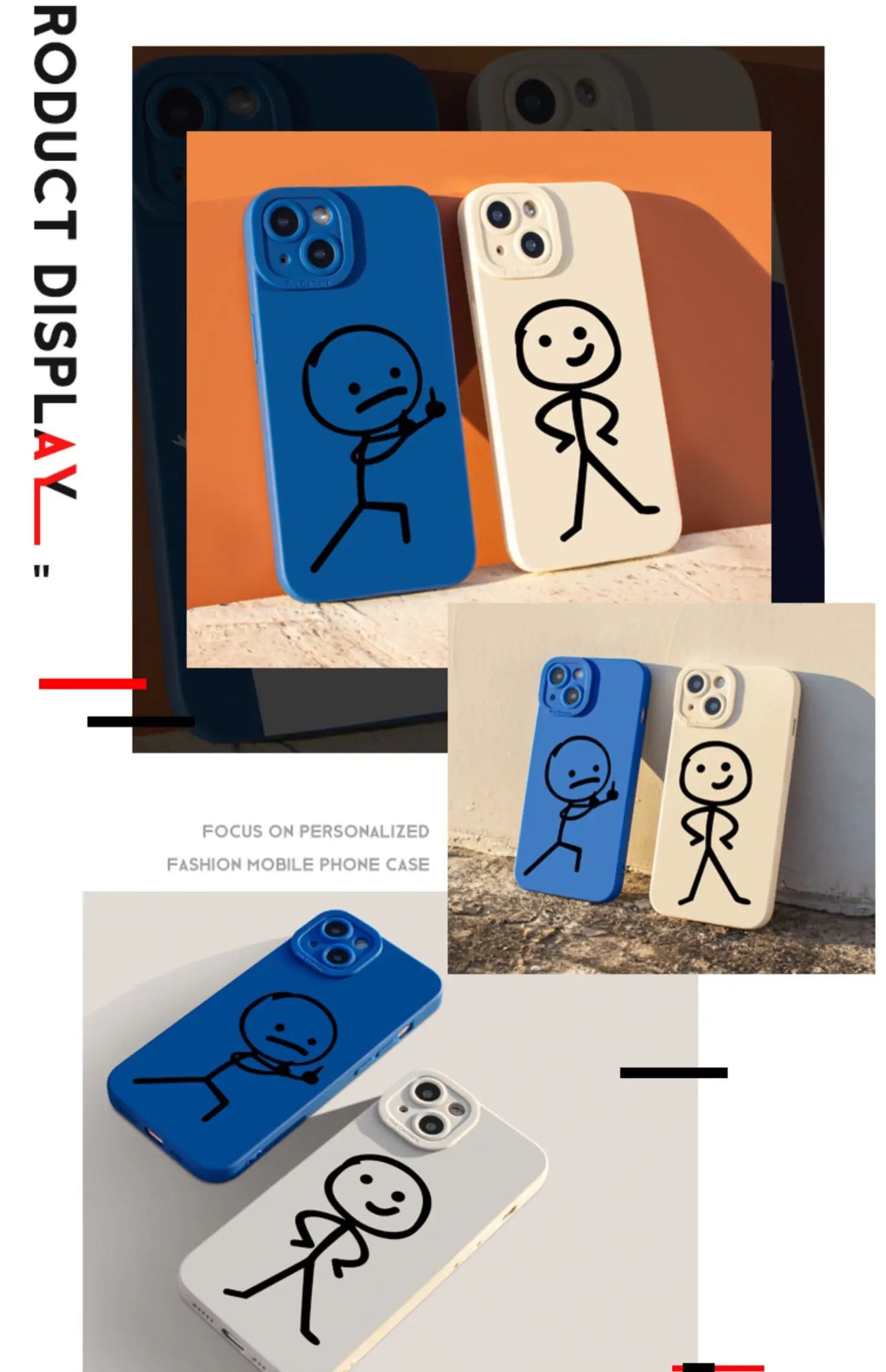 Cartoon Matchman Phone Case for iPhone 11 12 13 14 15 Pro Max XR XS X 7 8 Plus SE 2020 - Shockproof Matte Soft TPU Silicone Cover