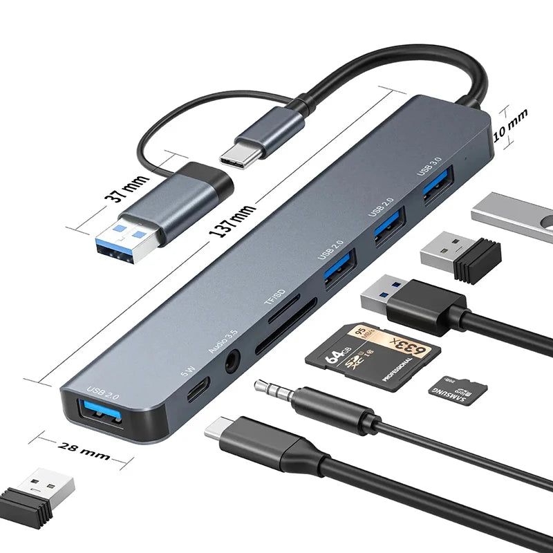 USB-C Hub 8 in 1 Multi-port Adaptor for Mac Book & Laptops